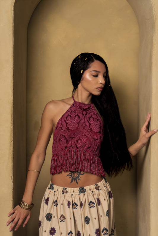 Maroon Backless Halter Top
