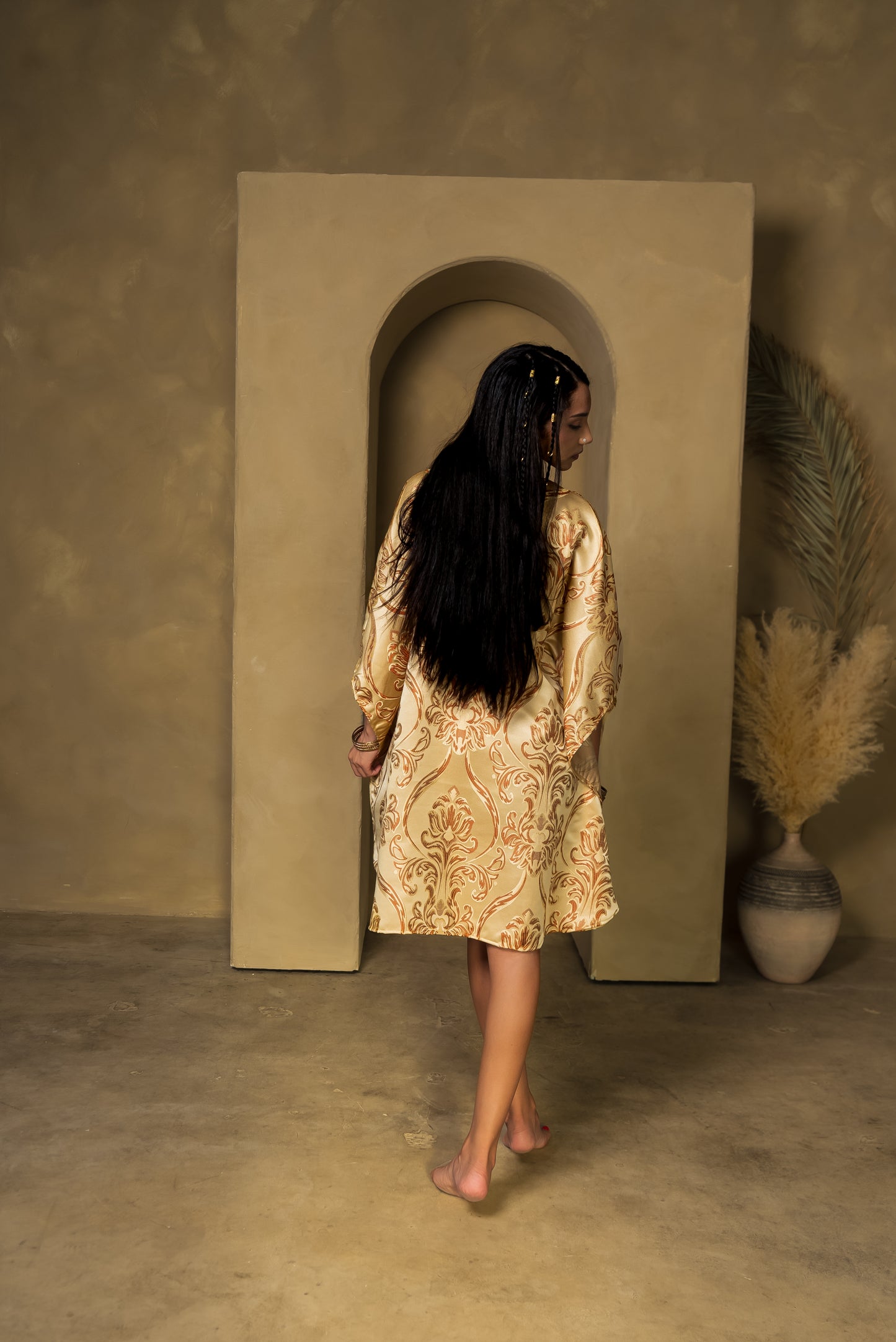 Red & Gold Butterfly Kaftan Dress
