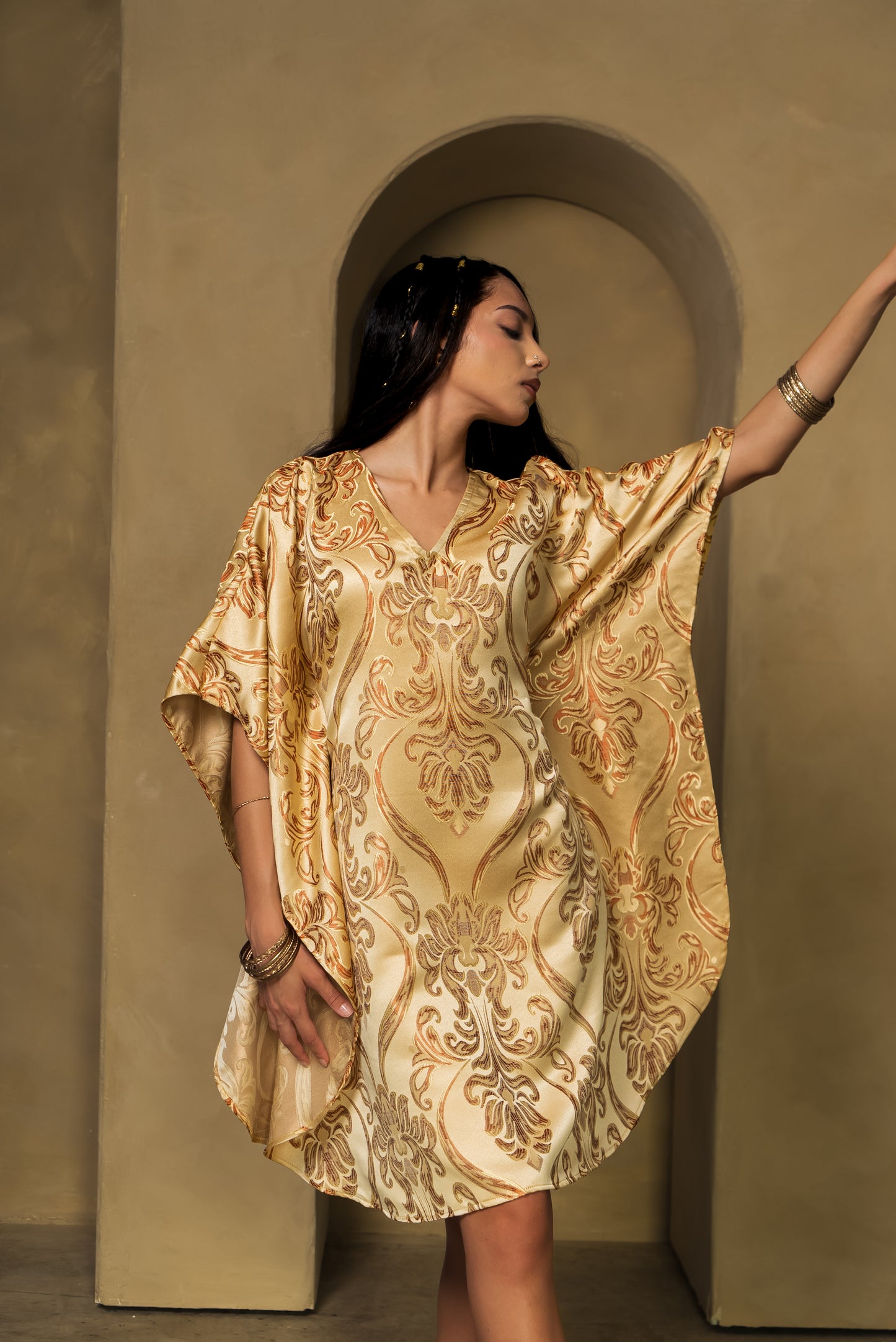 Red & Gold Butterfly Kaftan Dress