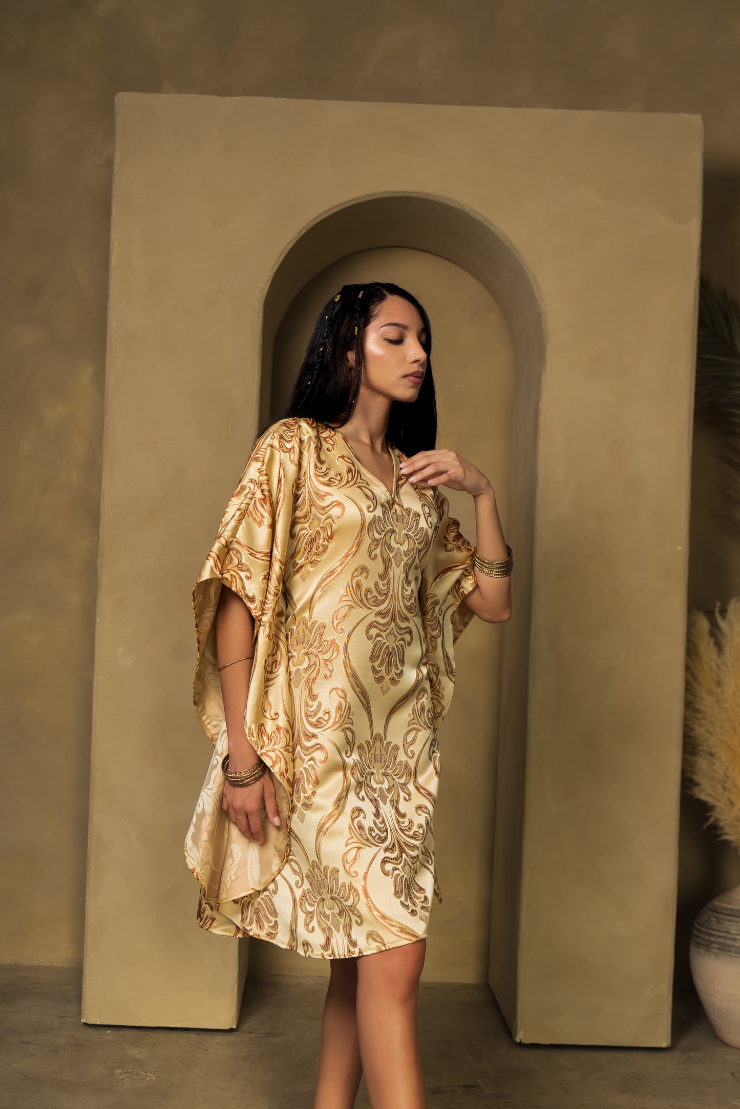 Red & Gold Butterfly Kaftan Dress