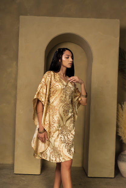 Red & Gold Butterfly Kaftan Dress