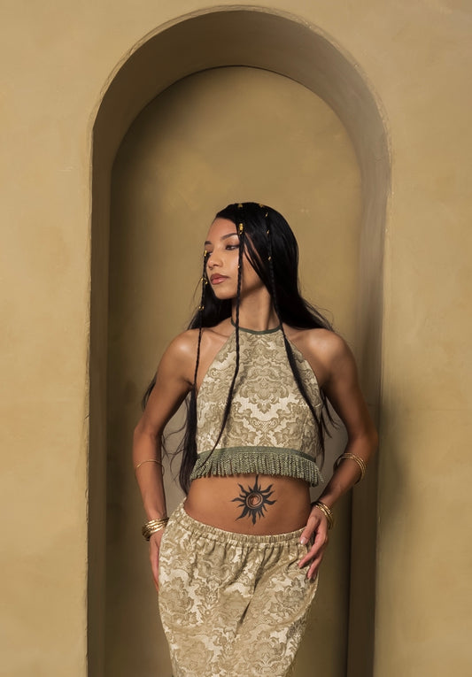 Damask Backless Halter Top